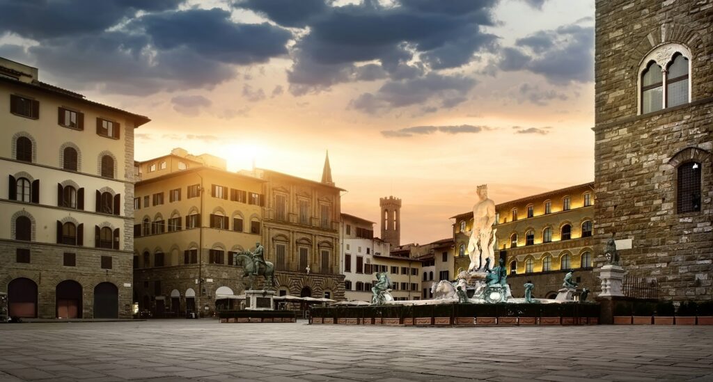 Piazza in Florence at sunrise inside the ZTL Florence map area